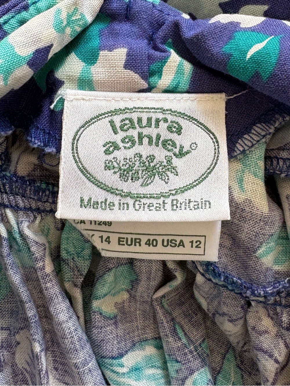 Laura Ashley Vintage Blue Floral Puff Sleeve Midi Dress UK 14 US 12 Cottagecore - Picture 7 of 11
